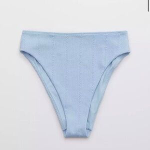 NEW Aerie Sz XS Blue Crinkle High Cut Cheeky Bikini Bottom